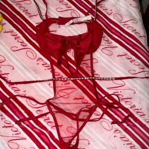 Victoria's Secret Red Bow Crystal Detail bodysuit